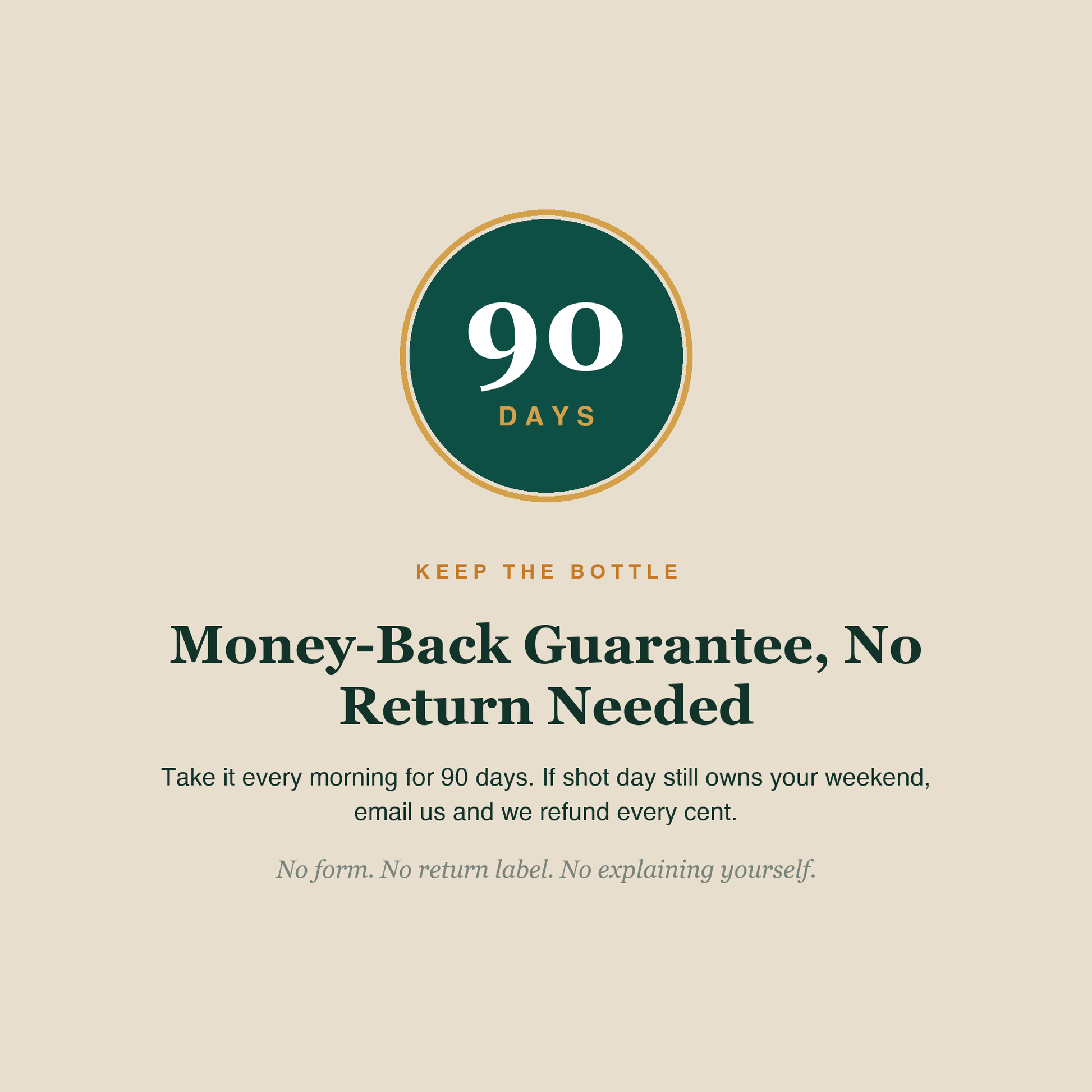 90-day money-back guarantee, no return needed - keep the bottle